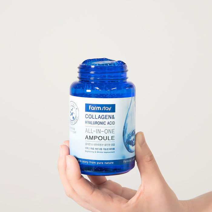 Farmstay Collagen & Hyaluronic Acid seerumi koostisosade visuaal