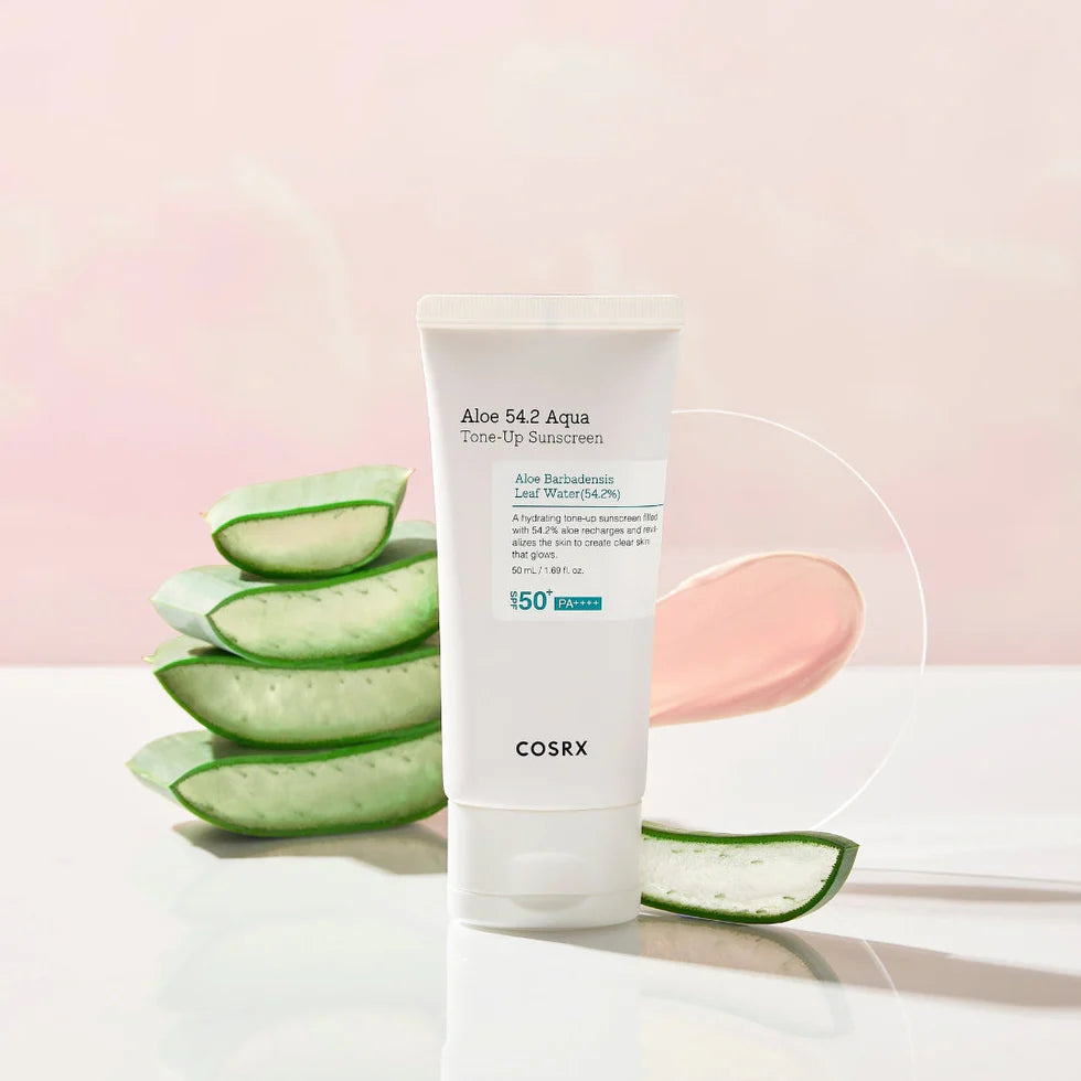 Cosrx Aloe 54.2 Aqua Tone-up Sunscreen SPF 50+ PA++++ - tooniv ja niisutav päikesekaitsekreem aaloega, 50ml
