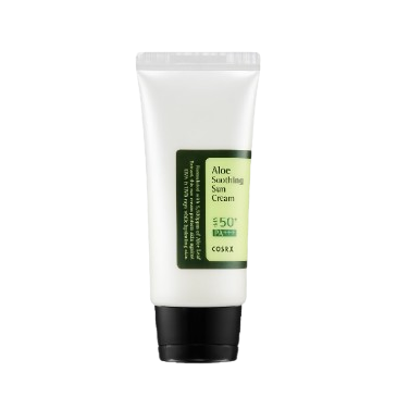 Tube of aloe vera sunscreen cream on a white background