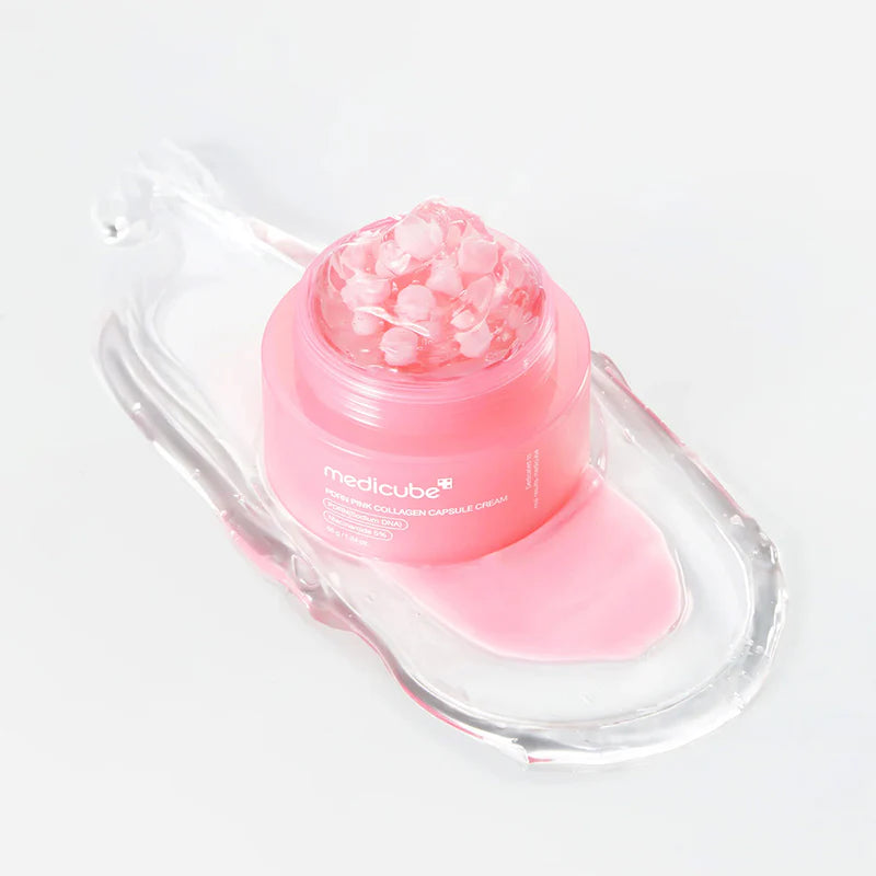 Medicube PDRN Pink Collagen kapselkreemi purk avatuna