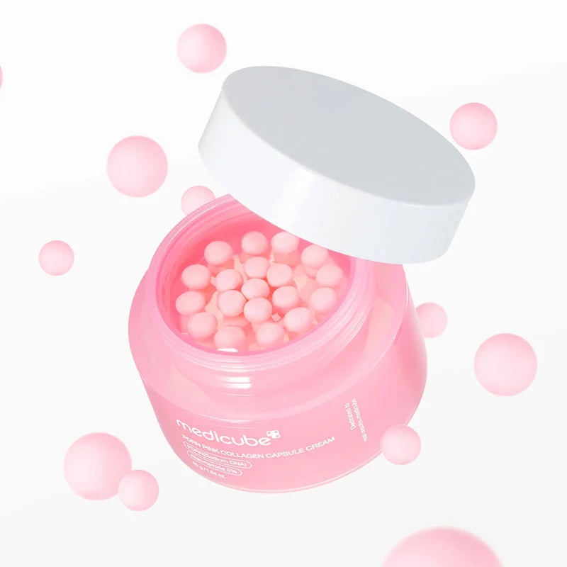 Medicube PDRN Pink Collagen kapselkreemi tekstuur spaatliga