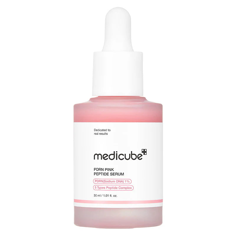 Medicube PDRN Pink Peptide Glow seerumi pudel ja pakend