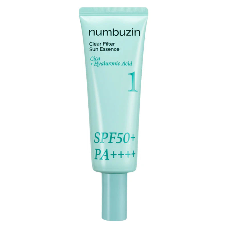 Numbuzin No1. Clear Filter Sun Essence SPF50 valgel taustal