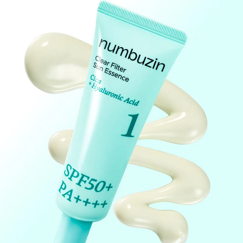 Numbuzin No1. Clear Filter Sun Essence SPF50 toode koos tekstuuriga
