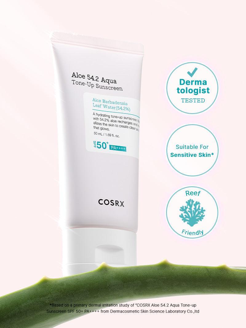 Cosrx Aloe 54.2 Aqua Tone-up Sunscreen SPF 50+ PA++++ - tooniv ja niisutav päikesekaitsekreem aaloega, 50ml