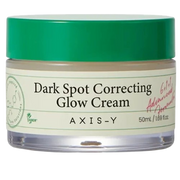 Jar of Axis-Y Dark Spot Correcting Glow Cream with green lid on a white background