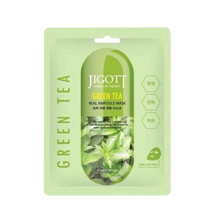 Jigott Green Tea Real Ampoule Mask kangasmask rohelise teega, 27ml